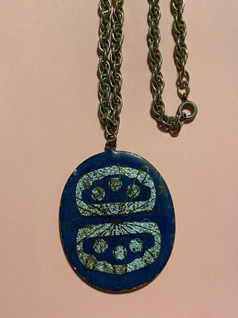 Abstract Vintage 50s Enamel on Copper MCM Pendant on Chain #9639 - Picture 3 of 9